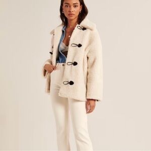 Abercrombie & Fitch Cream Teddy Jacket with Black Toggles